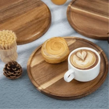 1pc Wooden Round Tray, Sushi & Dessert Serving Platter, Wooden Decorative Jewelry Storage Tray, Suitable For Bathroom Vanity, Farmhouse Style Coffee Table Decor, Round Wooden Plate