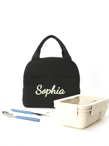 1 Pc Embroidery Custom Cute Corduroy Quilted Children'S Lunch Bag Handbag Storage Bag Can Be Embroidered With Your Own Name Suitable For Boys, Girls, Kindergarten, Elementary School Students, Outdoor Travel, Picnics, School Lunch, A Must-Have For The Start Of The School Season Give Your Child An Exclusive Holiday Gift,Multi-Functional,Ornamental,Letter,Stylish,Baby Fashion,Colorful,Casual,Unique,Customized,Baby Gifts,Cutebaby,Family,Friends,Daughter,Son,Her,For Children's Day,Spring Break