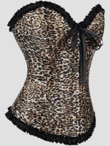 欧美塑身上衣，复古宫廷塑身收腹豹纹蕾丝束身上衣，前扣后系，适合狂欢节和万圣节