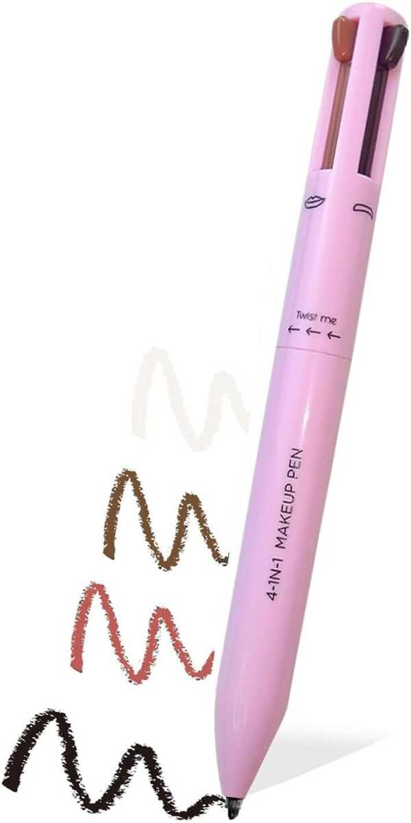 Kynley Bolígrafo De Maquillaje 4 En 1, Bolígrafo De Delineador Ocular, Bolígrafo De Hilo De Ceja, Bolígrafo De Hilo Labial Y Fluorescente, Bolígrafo De Maquillaje Multifuncional Impermeable