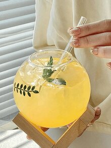 一套450毫升圆形月亮鸡尾酒杯，带木质底座，透明球形酒杯，适用于奶昔、创意果汁杯、饮用杯，适用于酒吧、酒馆、俱乐部、餐厅、家庭使用，夏季饮具配件 - 彩色 - 查看 10