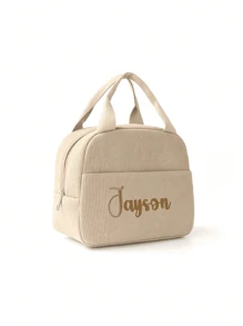 1 Pc Embroidery Custom Cute Corduroy Quilted Children'S Lunch Bag Handbag Storage Bag Can Be Embroidered With Your Own Name Suitable For Boys, Girls, Kindergarten, Elementary School Students, Outdoor Travel, Picnics, School Lunch, A Must-Have For The Start Of The School Season Give Your Child An Exclusive Holiday Gift,Multi-Functional,Ornamental,Letter,Stylish,Baby Fashion,Colorful,Casual,Unique,Customized,Baby Gifts,Cutebaby,Family,Friends,Daughter,Son,Her,For Children's Day,Spring Break