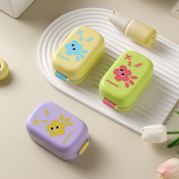1pc Plastic Dopamine Soap Dish, Travel Portable Soap Box With Lid Drain Hole, Cartoon Mini Soap Holder For Trip Back To School