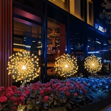 1pc Solar Powered Outdoor Fireworks Waterproof Light, Suitable For Garden, Terrace, Balcony, Lawn, Outdoor Camping, Romantic Atmosphere Decor For Valentine's Day, New Year, Wedding, 8 Lighting Modes, Available In Colorful, Warm White, White, 60/150/200/240 LEDs