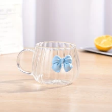 1pc Glass Coffee Cup, Girly Bow Design, Suitable For Cappuccino, Milk, Juice