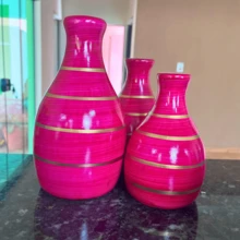 Kit 03 Vasos Cerâmica Decoração Casa Sala Rack - Leticia Gelo Dourado - Visão 6