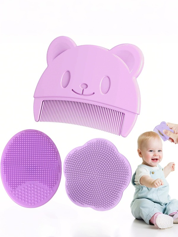 Set de 3 peines suaves para bebé, cepillo para costra láctea, cepillo para lavar el cabello para recién nacidos e infantes, material de PP para masaje suave del cuero cabelludo y cuidado del cabello, adecuado para bebés niños y niñas de 0 a 3 años