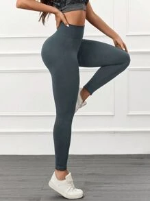 1 Stück nahtlose Yogahose mit hoher Taille in Unifarbe, Damen Gym Sport Laufhose, geeignet für Outdoor-Sport, Yoga, Training