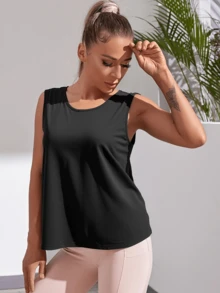 Criss-Cross Back Cropped Sports Tank Top/Fitness Vest - Black - View 3