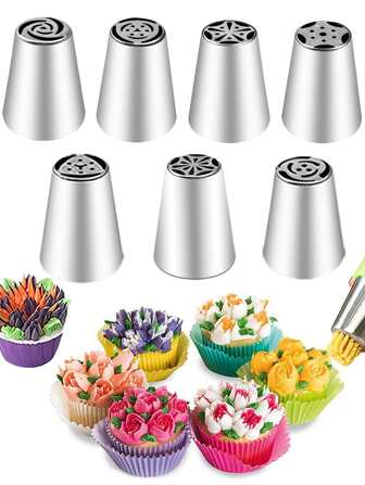 7pcs/21pcs Stainless Steel Icing Piping Nozzles Set, Assorted Cake Decorating Tips, Baking Tools For DIY