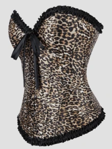 欧美塑身上衣，复古宫廷塑身收腹豹纹蕾丝束身上衣，前扣后系，适合狂欢节和万圣节