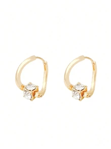 1 Pair Minimalist European & American Geometric Hoop Earrings, Fashionable Gold-Color Earrings, Zirconia Decorated Versatile Earring Jewelry, Suitable For Women's Daily And Festival Wear