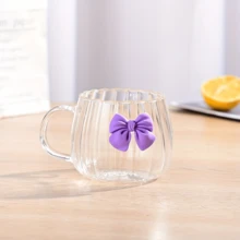 1pc Glass Coffee Cup, Girly Bow Design, Suitable For Cappuccino, Milk, Juice