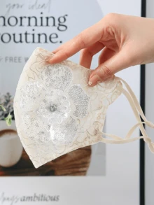 Women's Lightweight Lace Floral Pattern Face Mask, Comfortable Versatile Adjustable Washable Stylish Elegant Look, Spring/Summer