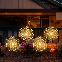 1pc Solar Powered Outdoor Fireworks Waterproof Light, Suitable For Garden, Terrace, Balcony, Lawn, Outdoor Camping, Romantic Atmosphere Decor For Valentine's Day, New Year, Wedding, 8 Lighting Modes, Available In Colorful, Warm White, White, 60/150/200/240 LEDs
