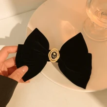 New Velvet Bow Hair Clip, Elegant Alloy Rose Flower Hair Clip, Women's Fashion Ponytail Hair Clip, Hair Accessory - Multicolor - View 2