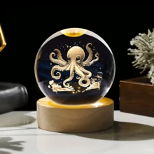 1pc 3D Carved Cat Crystal Ball Night Light With Wooden Base - USB Powered Warm Glow, Rose And Butterfly Design, Cute Animal Theme Desktop Decoration, Valentine's Day, Mother's Day, Christmas And Birthday Gift, Cat Lover Gift - Multicolor - View 14