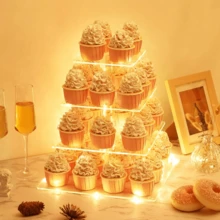 1 Set Acrylic Dessert Stand - Multi-Tier Square Cupcake Display Tower (Batteries Not Included), Suitable For Wedding Party Holiday Celebration - Clear - View 4