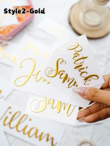 个性化生日、婚礼、节日、派对装饰，定制文字闪光姓名贴纸，个性化定制姓名标签贴纸，姓名贴纸，定制贴纸，姓名贴纸，日期贴纸，DIY礼物，手工制作，新年魅力，女士发饰 - Style2-Gold - 查看 10