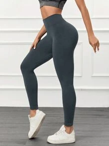1 Stück nahtlose Yogahose mit hoher Taille in Unifarbe, Damen Gym Sport Laufhose, geeignet für Outdoor-Sport, Yoga, Training