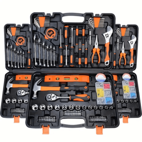 Juego de 46 piezas de herramientas de reparación automotriz multifuncionales, incluye juego de llaves de trinquete con dados, manejo de 1/4", extensiones de acero al cromo vanadio, para mantenimiento de automóviles y uso doméstico - estructura de acero