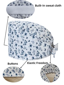 1 pieza Gorra de trabajo con bordado de mariposa de poliéster para mujeres, adecuada para médicos, enfermeras, amas de casa, antibacteriana y antipolvo, aplicable para primavera, verano, otoño e invierno