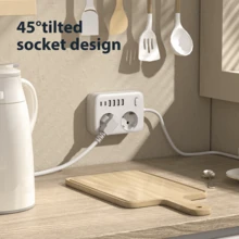 Protector de sobretensión multipuerto 8 en 1 con 2 tomas de CA, 4 puertos USB-A, 2 puertos USB-C, interruptor de encendido/apagado y un voltaje de funcionamiento de 100-250V para el hogar, la oficina y la estación de carga para viajes