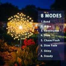 1pc Solar Powered Outdoor Fireworks Waterproof Light, Suitable For Garden, Terrace, Balcony, Lawn, Outdoor Camping, Romantic Atmosphere Decor For Valentine's Day, New Year, Wedding, 8 Lighting Modes, Available In Colorful, Warm White, White, 60/150/200/240 LEDs