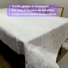 Thick Linen Tablecloth For 4, 6 And 8 Places - White Floral - View 2