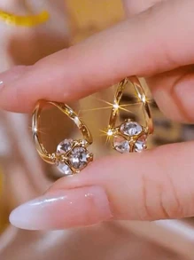 1 Pair Minimalist European & American Geometric Hoop Earrings, Fashionable Gold-Color Earrings, Zirconia Decorated Versatile Earring Jewelry, Suitable For Women's Daily And Festival Wear