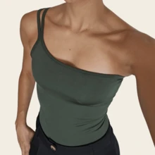 Women's One Shoulder Tank Top Strapless Top Tube Top Suplex Blouse Y2k Fashion Gringa Strappy Casual Party Knitted Asymmetrical - 軍綠色 - 查看 4