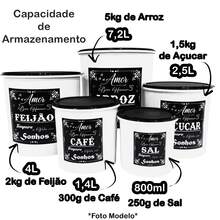 Kit 5 Decorated Plastic Food Containers Food Holder Cutlery Pot Kitchen - NEGRO - Ver 3