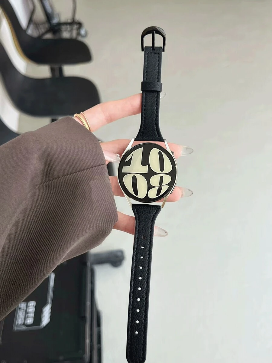 1pc Genuine Leather Watch Band, Compatible With Samsung Galaxy Watch 7, Galaxy Watch 5, Galaxy Watch 6, Galaxy Watch 4, Sizes: 40mm, 42mm, 43mm, 44mm, 45mm, 46mm, 47mm, 20mm, 22mm - Black - View 1