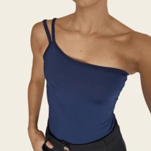 Women's One Shoulder Tank Top Strapless Top Tube Top Suplex Blouse Y2k Fashion Gringa Strappy Casual Party Knitted Asymmetrical - 藏蓝色 - 查看 4
