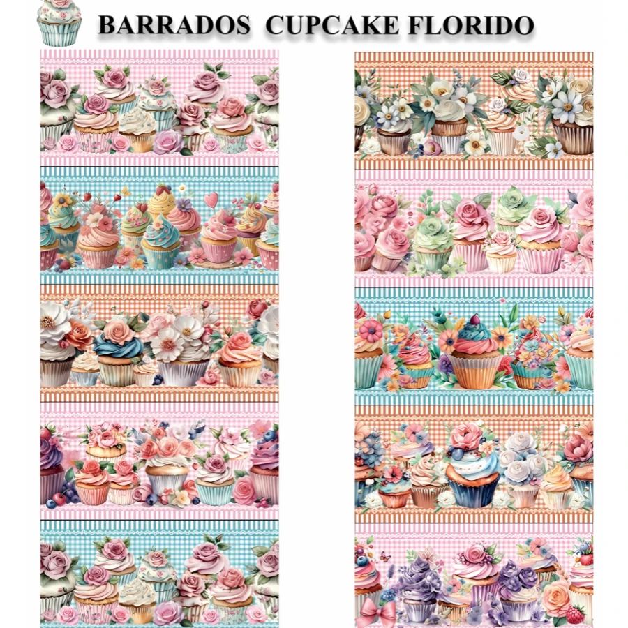 Digital Tricoline - FLOWERY CUPCAKE BAR