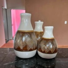 Kit 03 Vasos Cerâmica Decoração Casa Sala Rack - Leticia Gelo Dourado - Visão 3