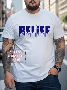 Customized Men's Plus Size T-Shirt, Personalized Graphic Design, Plus Size Men's Customized Clothing, Loose Fit Plus Size T-Shirt Customization For Summer, Upload Your Text/Birthday Wishes/Message, Loose Fit Plus Size Short Sleeve T-Shirt, Holiday/Birthday Gift Customization, Men's Plus Size T-Shirt, T-Shirt Design Customization, Summer Plus Size Men's Top