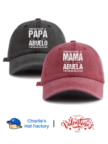 2 件 PAPA MAMA ❤ 印花水洗棒球帽，经典休闲时尚复古柔软吸汗带可调节尺寸轻质防晒多功能复古老爹帽，适合户外运动日常穿着派对度假送给父母祖父母情侣的完美情人节礼物