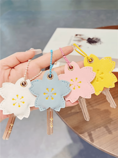 1/3Pcs Flower Keychain Holder - Cute Cartoon Card Case For Women, Mini PU Leather Key Organizer With Chain, Cute Accessory For Girls