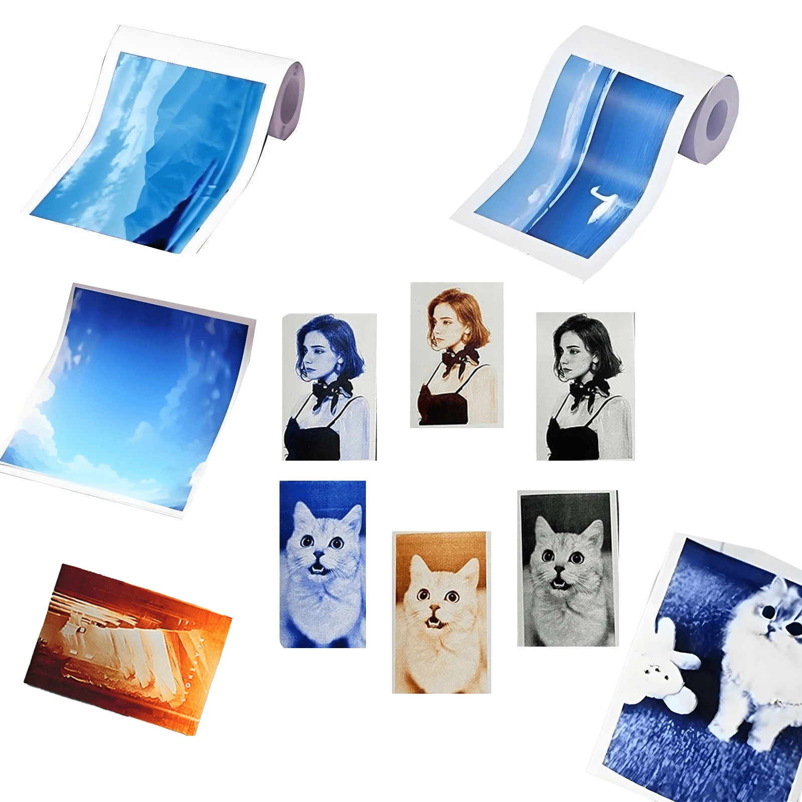 彩色即时打印相机补充纸，迷你热敏打印相机纸，橙色/蓝色/黑色彩色打印高清数码相机照片，适合生日复活节礼物