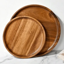 1pc Wooden Round Tray, Sushi & Dessert Serving Platter, Wooden Decorative Jewelry Storage Tray, Suitable For Bathroom Vanity, Farmhouse Style Coffee Table Decor, Round Wooden Plate
