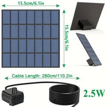 1pc Solar Powered Fountain Pump Kit, 1.5W 150L/40gal/H, 2.5W 220L/58gal/H Outdoor Water Fountain Pump, Separate Pump And Solar Panel For Easier Installation And Use, 11*11cm/15.5*15.5cm Solar Panel, 3 Connectors 8 Nozzles, Max Lift 70cm, Suitable For Bird Bath, Pond, Garden, Fish Tank - Solar Powered, No Battery Required, Plastic Material