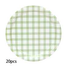10 件/20 件/50 件鼠尾草绿派对装饰鼠尾草绿格子主题一次性纸盘格子盘用于格子晚宴婚礼派对礼品用品 - 綠白 - 查看 11
