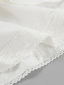 Bộ 2 món áo crop top vải lanh ren trắng gợi cảm phong cách Pháp thanh lịch mới cho mùa xuân/hè & chân váy xếp ly cắt eo - trắng - Xem 10