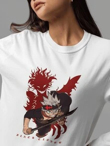 Camiseta Asta demonio – diseño Black Clover con espada y silueta roja - Blanco - Ver 3