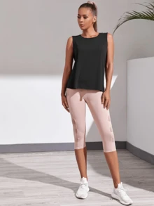 Criss-Cross Back Cropped Sports Tank Top/Fitness Vest - Black - View 5