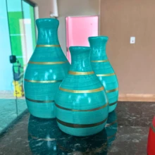 Kit 03 Vasos Cerâmica Decoração Casa Sala Rack - Leticia Gelo Dourado - Visão 5