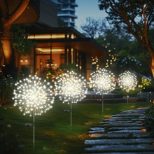 1pc Solar Powered Outdoor Fireworks Waterproof Light, Suitable For Garden, Terrace, Balcony, Lawn, Outdoor Camping, Romantic Atmosphere Decor For Valentine's Day, New Year, Wedding, 8 Lighting Modes, Available In Colorful, Warm White, White, 60/150/200/240 LEDs