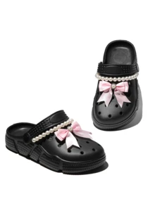 CIVHOM Women's Stylish Casual Clogs, Lightweight Breathable Non-Slip Soft-Soled Garden Shoes, Summer Slippers Beach Shoes With Personalized Shiny Charms - Black - View 1