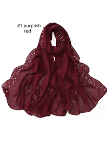 1 Peça Xale Longo de Chifom Elegante com Detalhes de Outono, Lenço Respirável Tradicional, Xale com Pedras de Pérola para Mulheres Muçulmanas